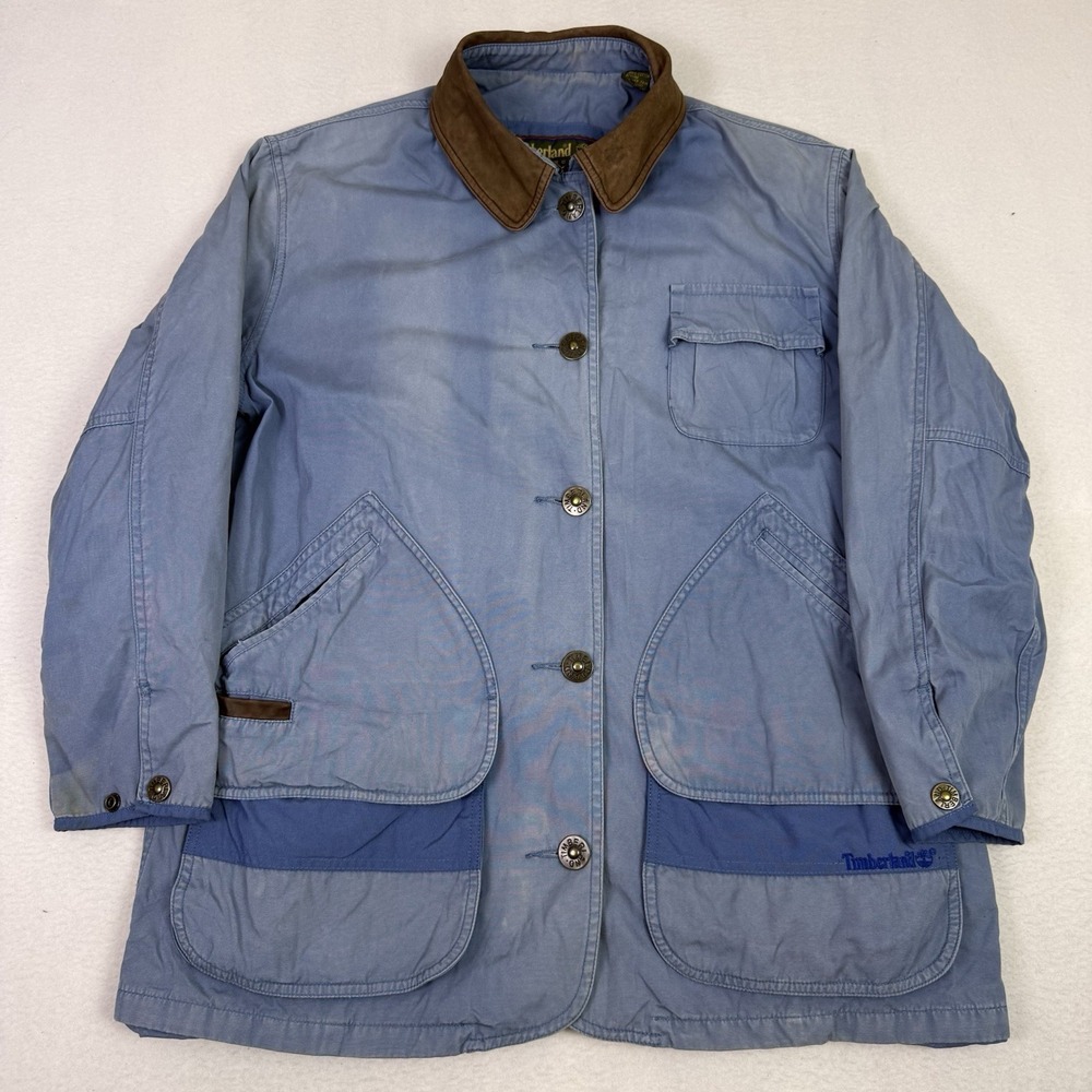 Vintage 90s Timberland Weathergear Mens Medium Blue Canvas Barn Jacket